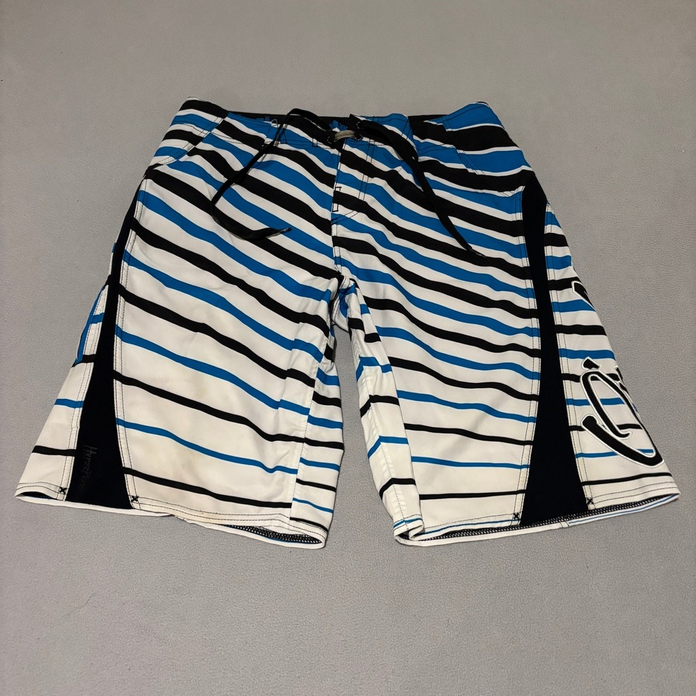 ONeill Superfreak Mens Board Shorts Size 34 Blue Black White Striped Swim Trunks